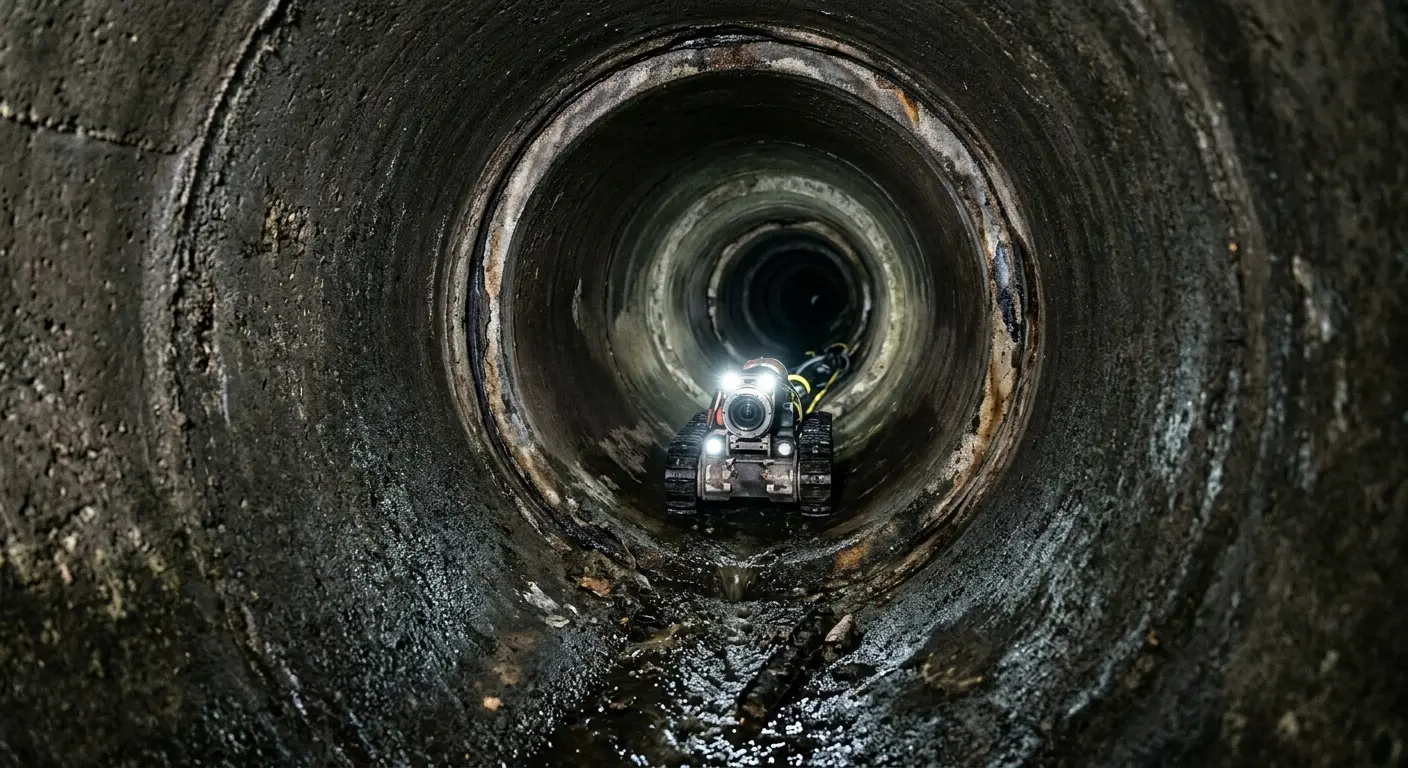 Robotic sewer camera inspecting pipe interior for Drain Snake Service in Lewisboro
